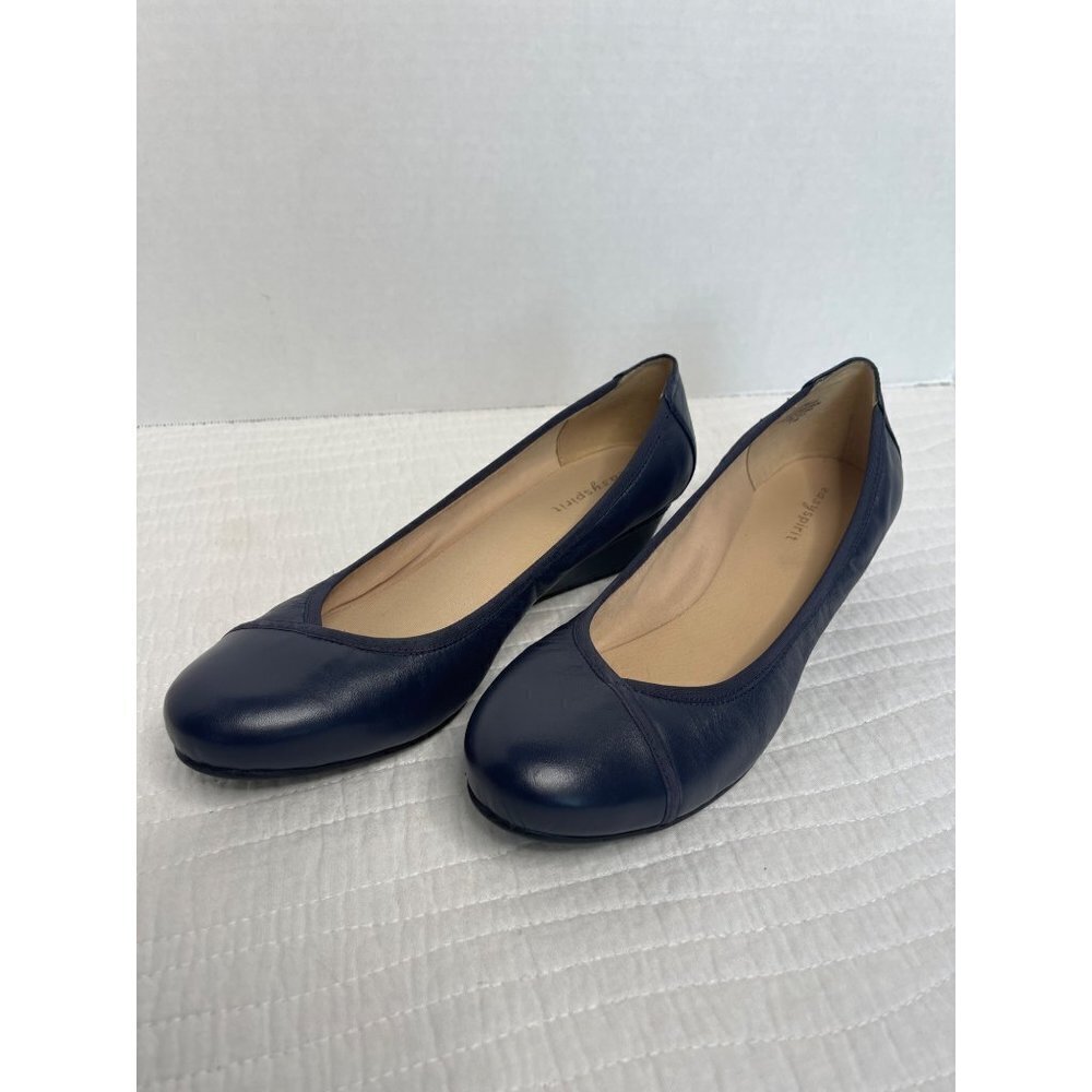 Easyspirit Womens Wedge Slip-On Leather Comfort Heels SZ 8.5W Navy Blue - Picture 2 of 11